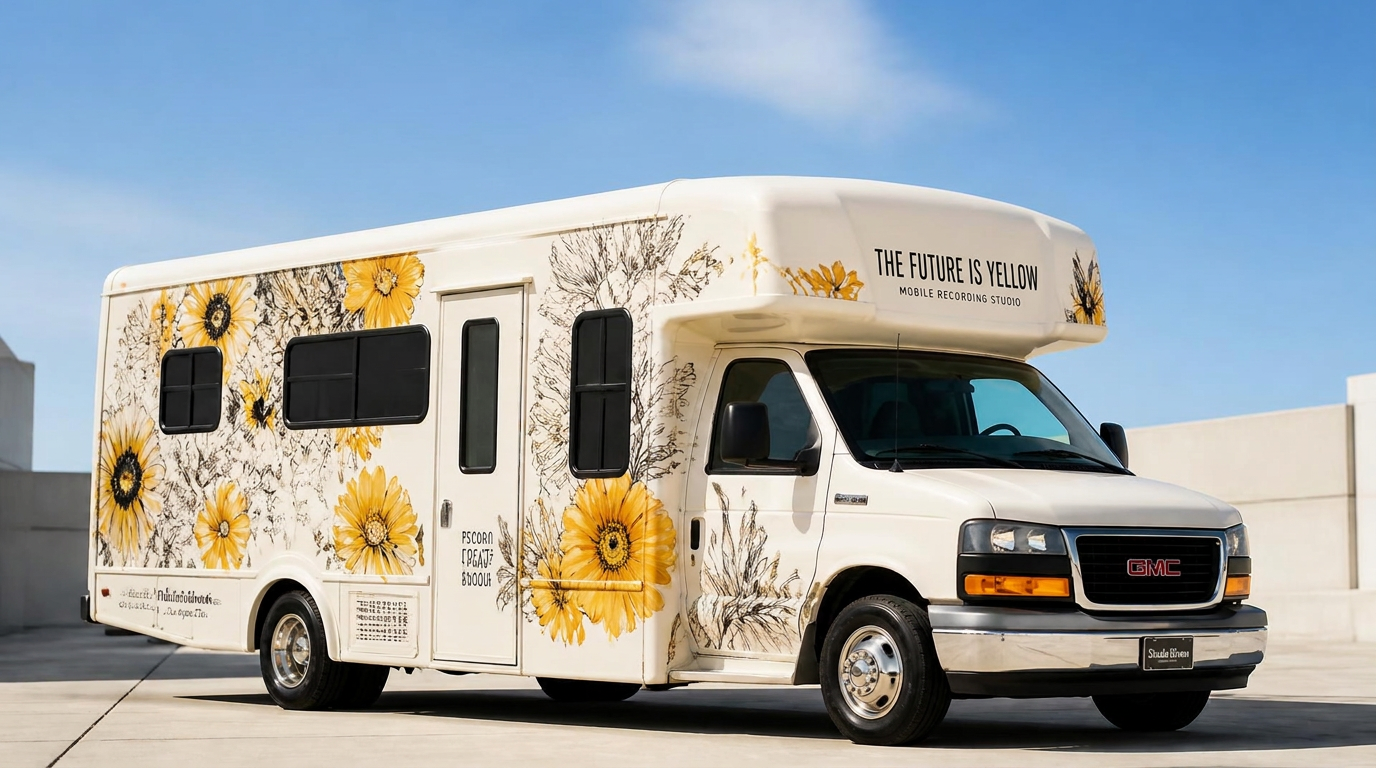 Rendering of the completed Future Is Yellow mobile studio bus